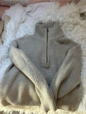 Half-Zip Ribbed Knit Sweater - Taupe/beige